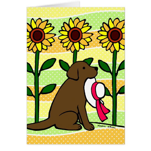 Sommarchoklad Labrador med solrosor Hälsningskort (Framsidan)