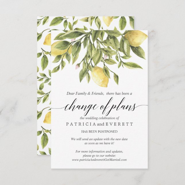 Sommarcitroner och Bröllop, byte av plan Inbjudningar (Fram/baksida)