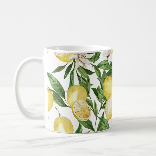 Sommarcitroner och citron blommar mönster kaffemugg (Vänster)