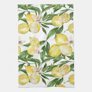 Sommarcitroner och citron blommar mönster kökshandduk