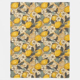 Sommarcitroner och vitblommor fleecefilt