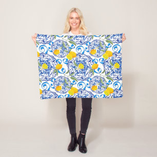 Sommarcitrus,boho,bohemian,blommigt Medelhavet  Fleecefilt