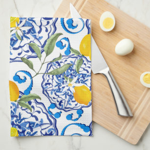 Sommarcitrus,boho,bohemian,blommigt Medelhavet Kökshandduk
