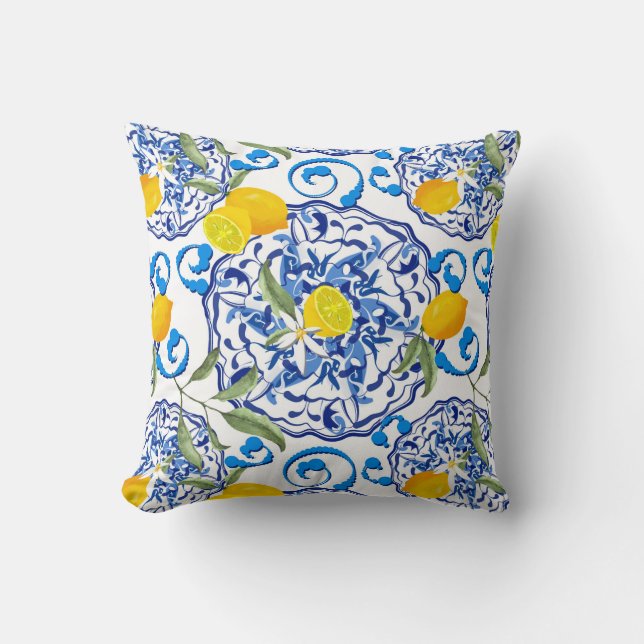 Sommarcitrus,boho,bohemian,blommigt Medelhavet  Kudde (Framsida)