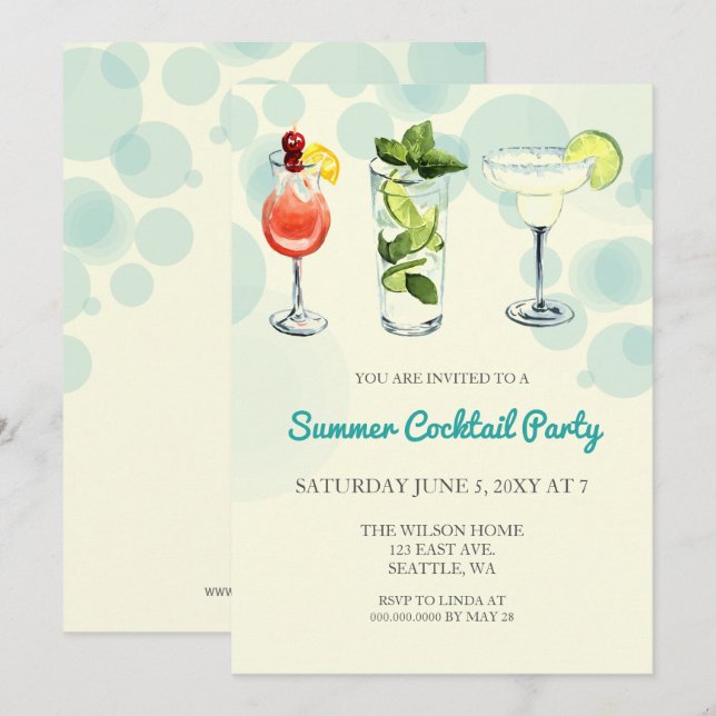 Sommarcocktail festin inbjudningar (Fram/baksida)