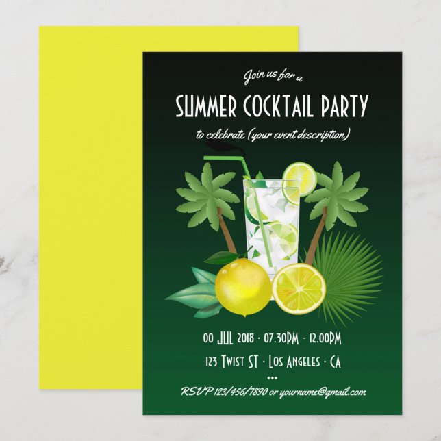Sommarcocktail-festlighetsinbjudan för alla tillfä inbjudningar (Fram/baksida)