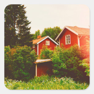 Sommardag i Dalarna Fyrkantigt Klistermärke