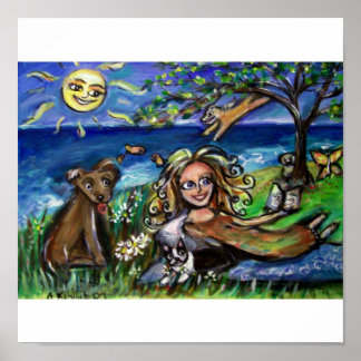 Sommardag i hund på stranden poster