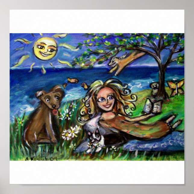 Sommardag i hund på stranden poster (Framsidan)