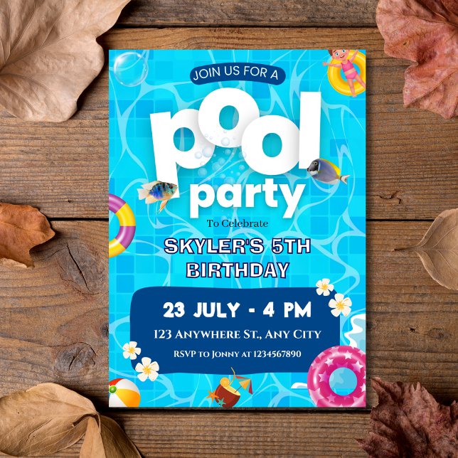 Sommardag Stänk Kids Bassäng Party Inbjudningar (Summer Splash Kids Pool Party Birthday Invitation
)