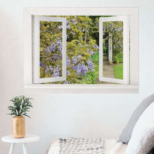 Sommardagar - Öppet fönster med blå Wisteria Poster