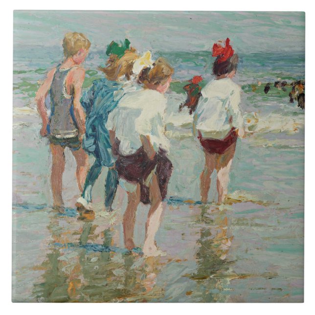 Sommardagen i Brighton Beach (av E.H. Potthast) Kakelplatta (Framsidan)
