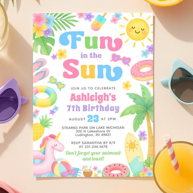 Sommardagsinbjudan - Roligten i Sol Inbjudningar (Summer Birthday Invitation - Fun in the Sun
)