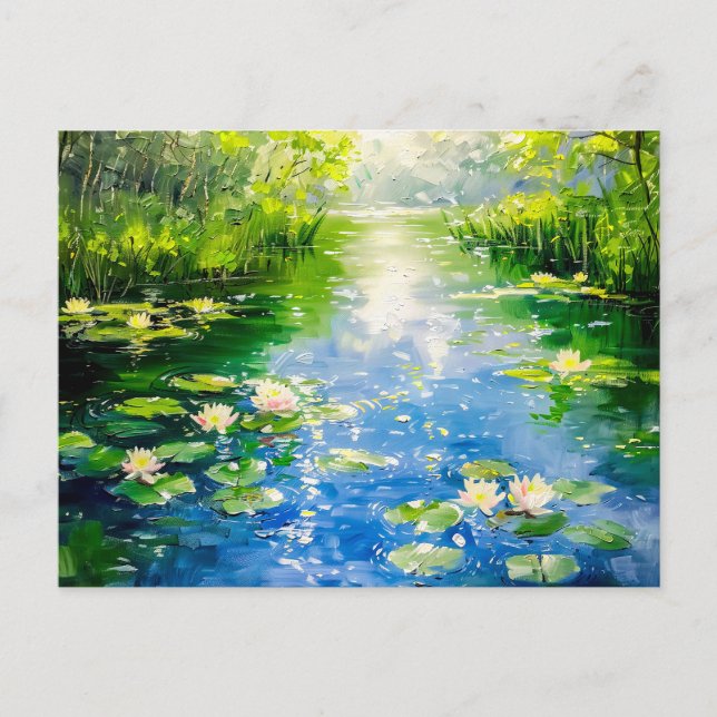 Sommardamm med Vatten Lilies Helg Vykort (Framsida)