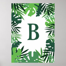 Sommardjungelns tropiska handflatan löv monogram poster