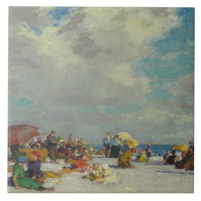 Sommareftermiddagen om stranden (av E.H. Potthast) Kakelplatta (Framsidan)