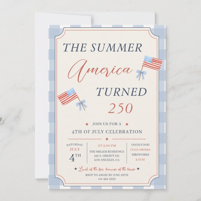 Sommaren Amerika Fyller 250 4:e Juli Fest Inbjudningar (Framsida)