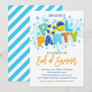 Sommaren Bassäng Party, skolårets slut Party Inbjudningar