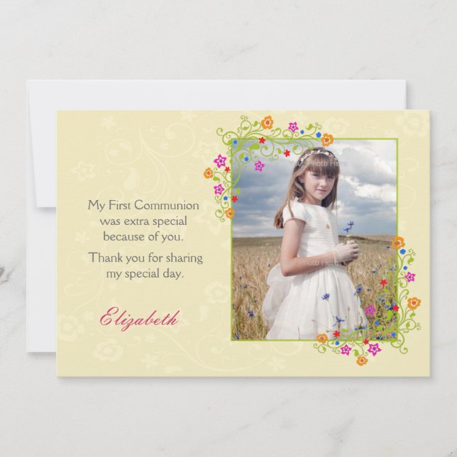 Sommaren Blommigt Ram, Gult Foto Tack Kort (Framsida)