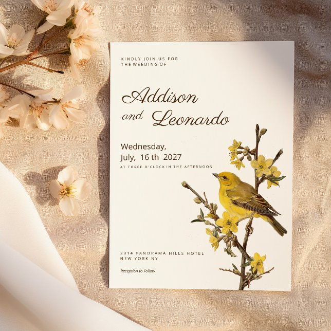 Sommaren Bröllop Inbjudningar (Botanic yellow bird apple flower summer Wedding)