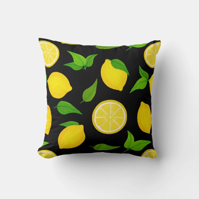 Sommaren Gult Lemons Mönster på svart Kudde (Framsida)