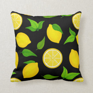Sommaren Gult Lemons Mönster på svart Kudde