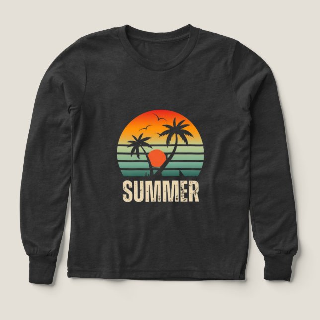 Sommaren Handflatan Träd och sunset Printing Kids  T Shirt (Design framsida)