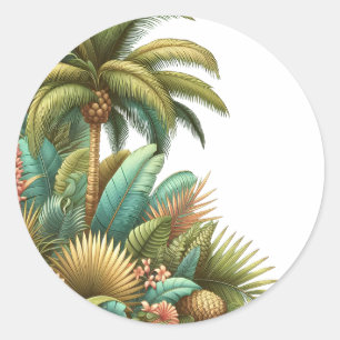 Sommaren Handflatan Tropical Träd och Löv Runt Klistermärke