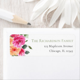 Sommaren i vår blommigt rosa i orange returadress etikett