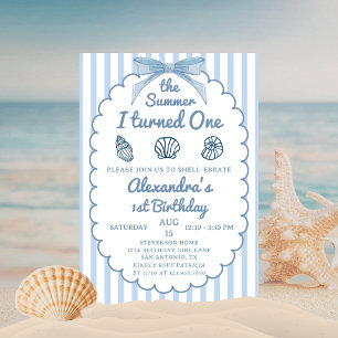Sommaren jag fyllde ett strandblå 1-årsdag inbjudningar