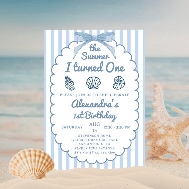 Sommaren jag fyllde ett strandblå 1-årsdag inbjudningar (Skapare uppladdad)