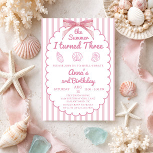 Sommaren jag fyllde tre Beach Pink 3-årsdag Inbjudningar