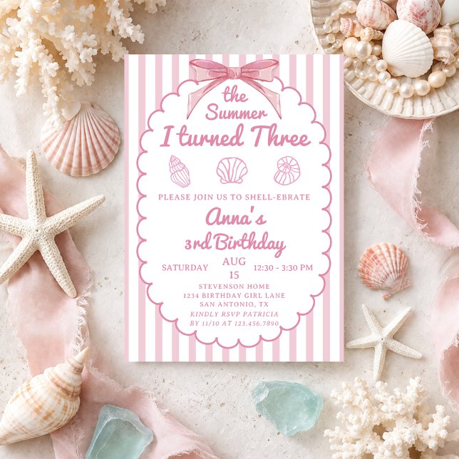 Sommaren jag fyllde tre Beach Pink 3-årsdag Inbjudningar (Skapare uppladdad)