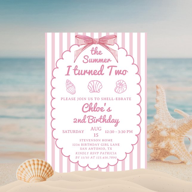 Sommaren jag fyllde två Beach Pink 2-årsdag Inbjudningar (Skapare uppladdad)
