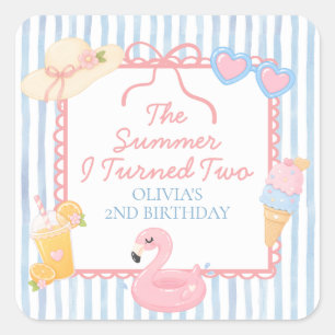 Sommaren jag fyllde två strand 2-års födelsedag fyrkantigt klistermärke