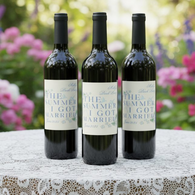 Sommaren jag gifte mig Coastal Bachelorette Vinflaska Etikett (Capture the magic of your wedding season with “The Summer I Got Married”!)