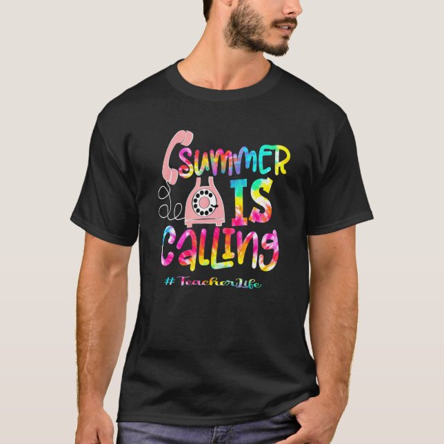 Sommaren kallar läraren för Mobil Vacation Summ T Shirt (Framsida)