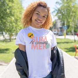 Sommaren kommer rosa och grått-typografi och löv t shirt