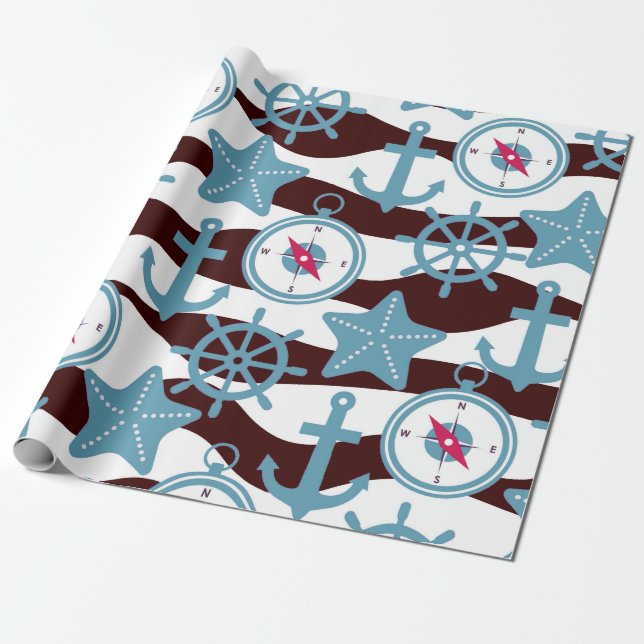 Sommaren Nautical Mönster Presentpapper (Utrullad)