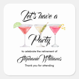 Sommaren party för pension-cocktail fyrkantigt klistermärke