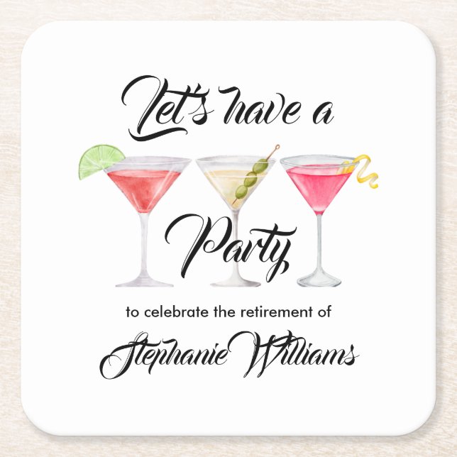 Sommaren party för pension-cocktail underlägg papper kvadrat (Framsidan)