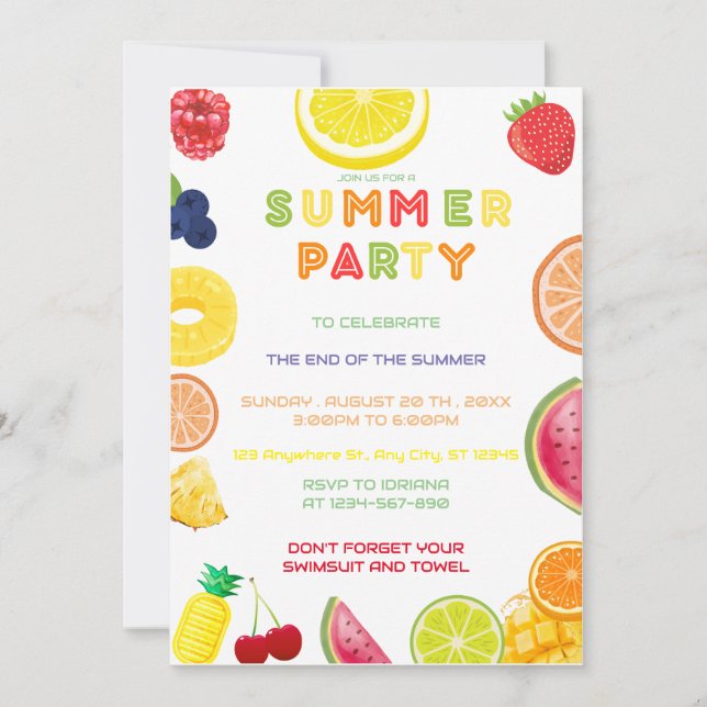 Sommaren Party Inbjudningar (Framsida)