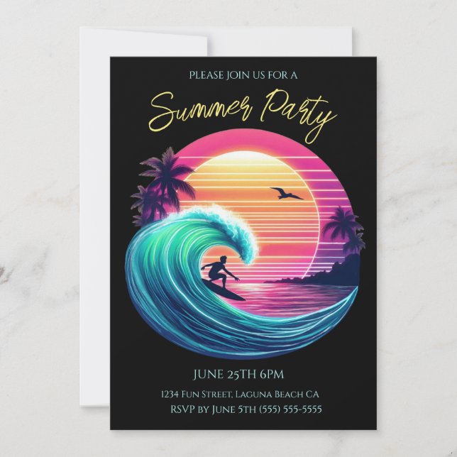 Sommaren Party- Ride Wave vid Sunset Inbjudningar (Framsida)
