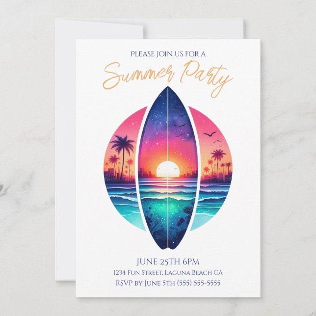 Sommaren Party-Surfboard i solnedgången Inbjudningar (Framsida)