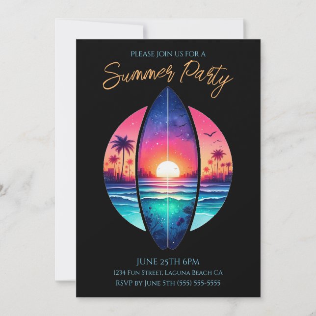 Sommaren Party-Surfboard i solnedgången Inbjudningar (Framsida)