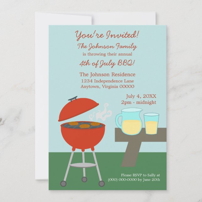 Sommaren Picnic Fjärde juli Inbjudan (Framsida)