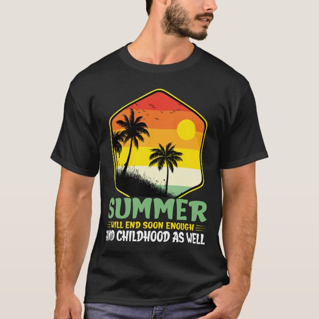 Sommaren slutar snart Beach Handflatan Träd Sunset T Shirt (Framsida)