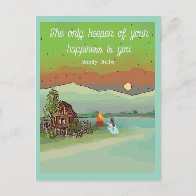 SOMMARENERGI med stugor sol blå himmel och en sjö Vykort (Framsida)