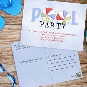 Sommarens akvarell poolparty-inbjudan vykort