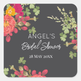 Sommarens blomsterträdgård Bröllopsdusch  Fyrkantigt Klistermärke